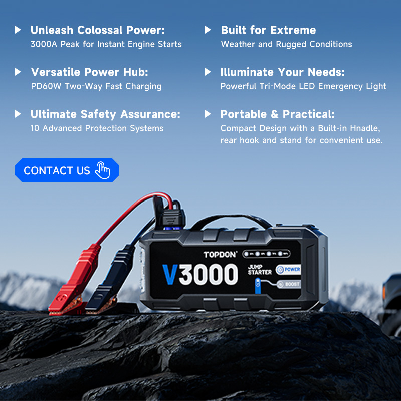 Portable Jump Starter - TOPDON V3000 3000A PD60W Bidirectionele Snelle
