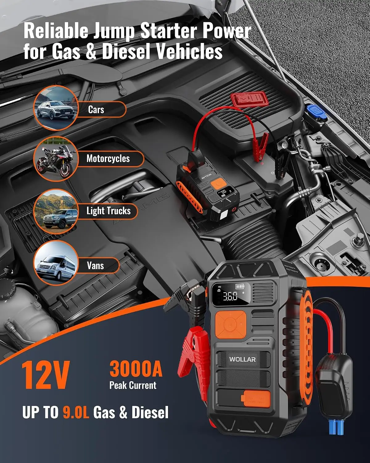 3000A Peak Jump Starter met lu - Portable Jump Starter recensie en prijs